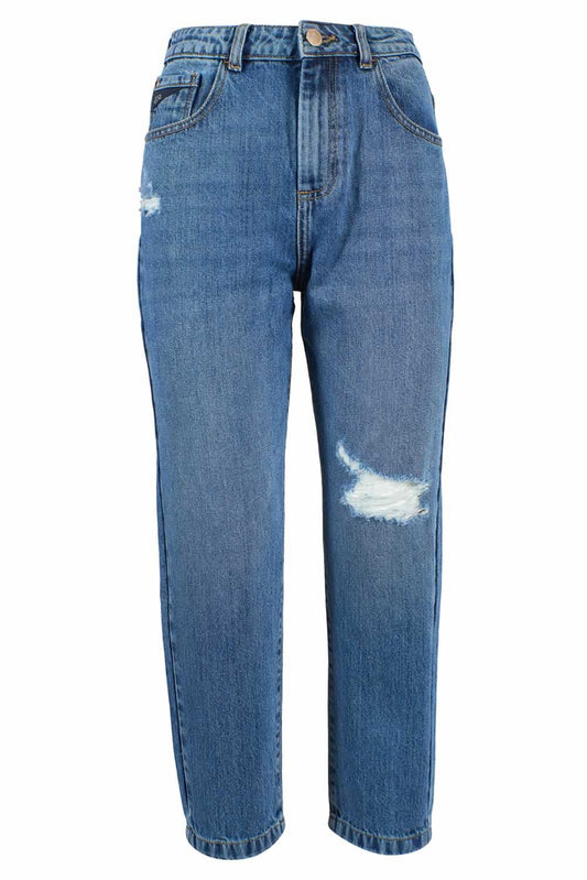 Blue Cotton Women's High-Waisted Jean