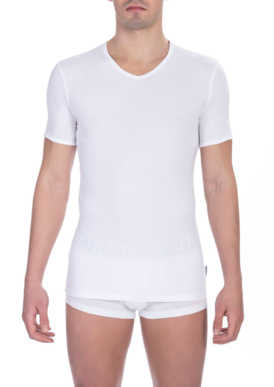 White Cotton Men V-Neck T-Shirt