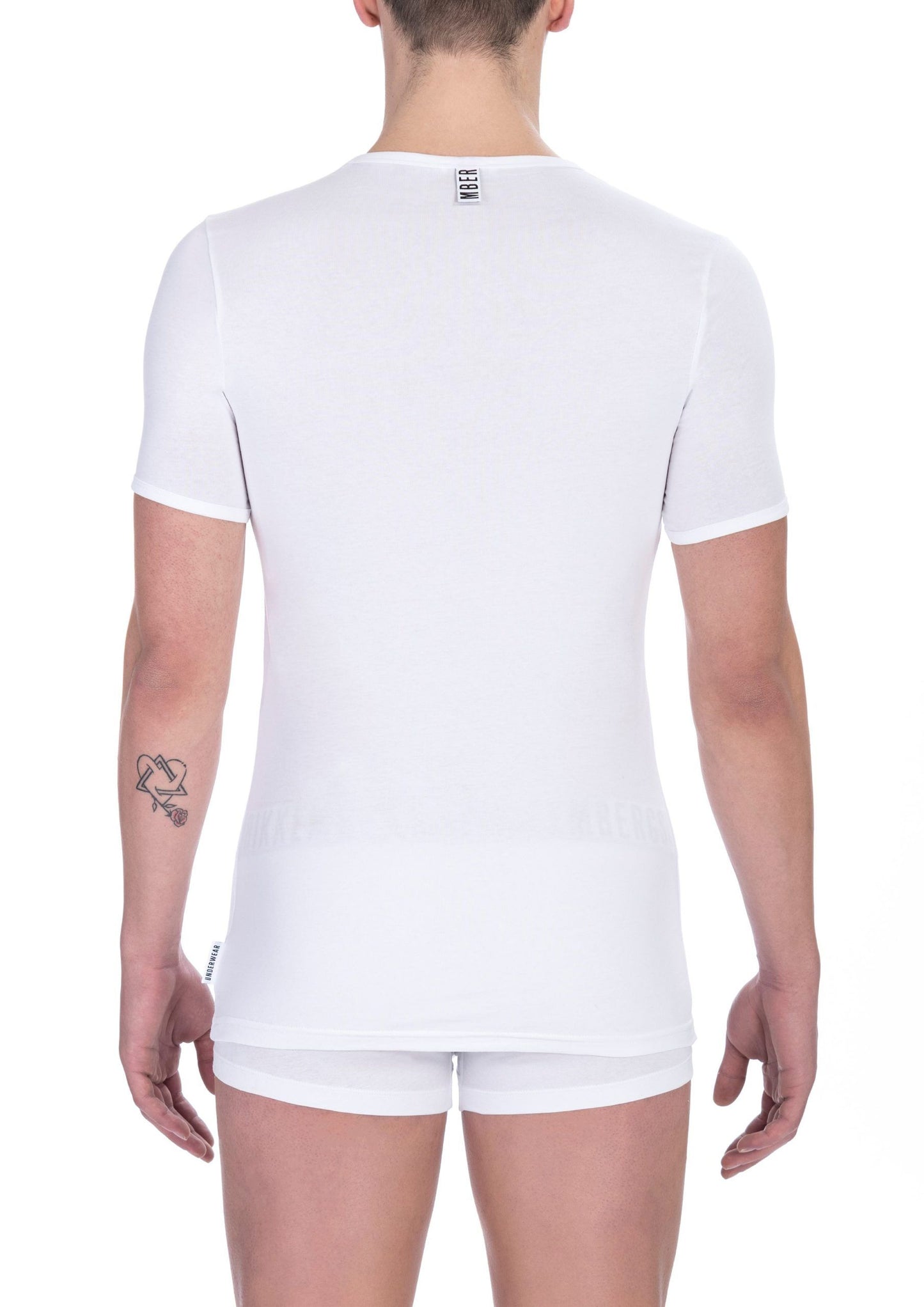 White Cotton Men V-Neck T-Shirt