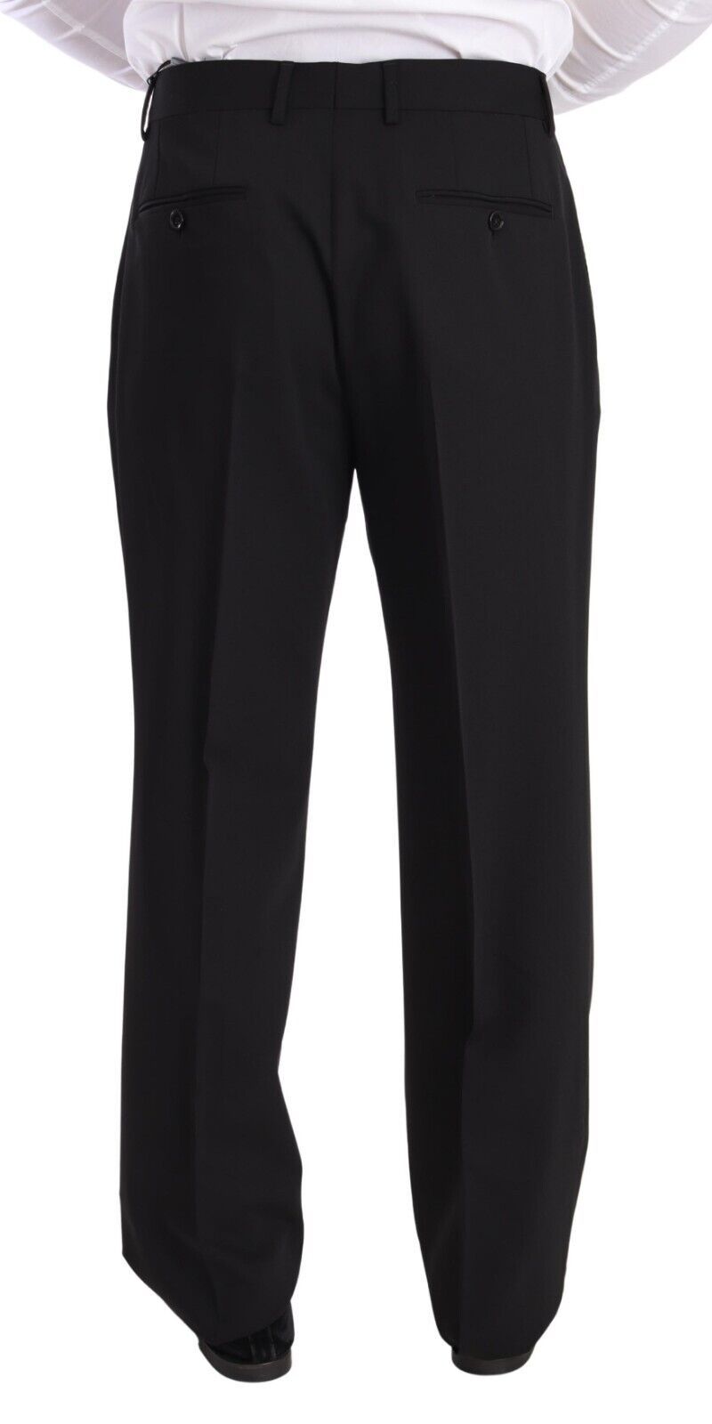 Elegant Black Wool Tuxedo Trousers