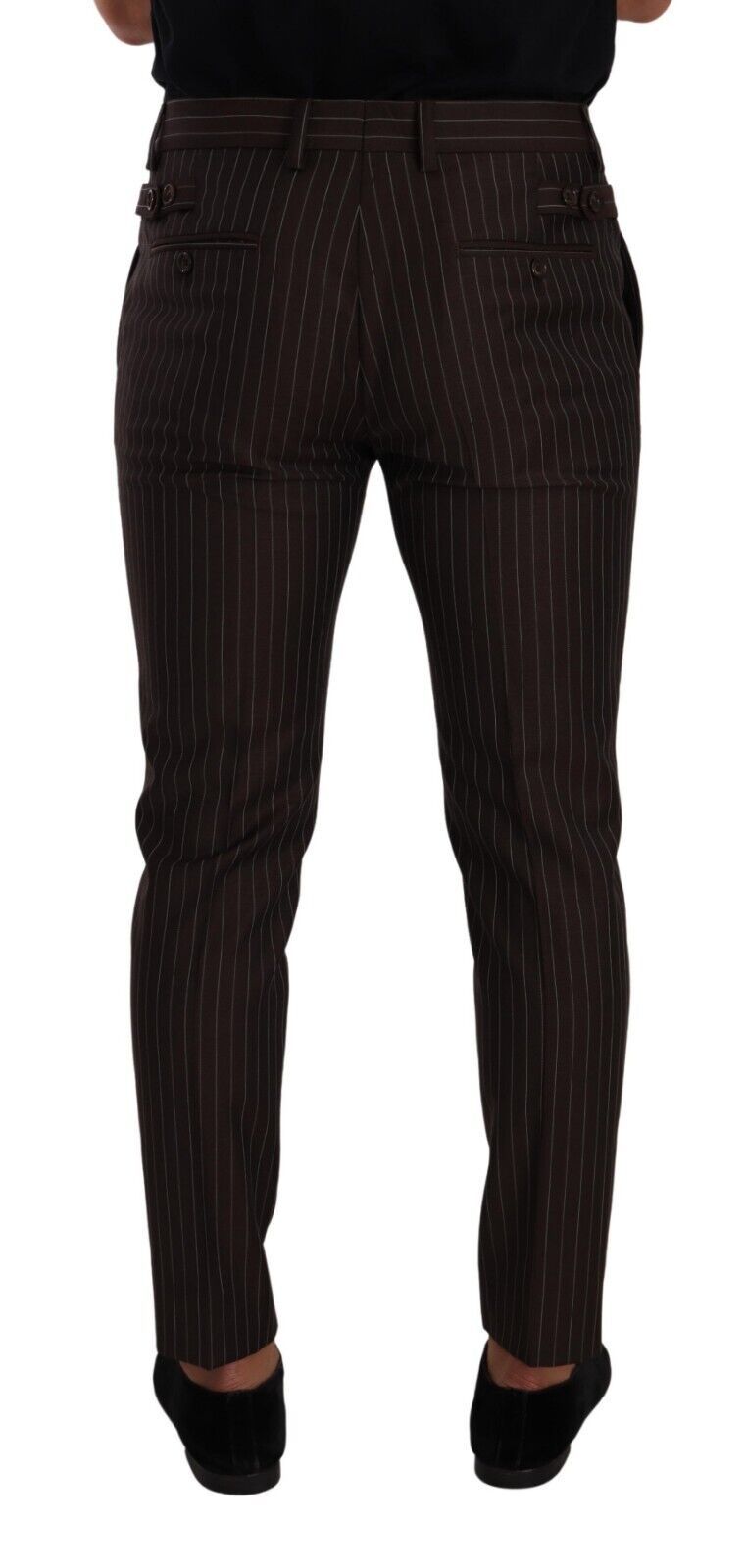 Elegant Brown Striped Woolen Men's Trousers