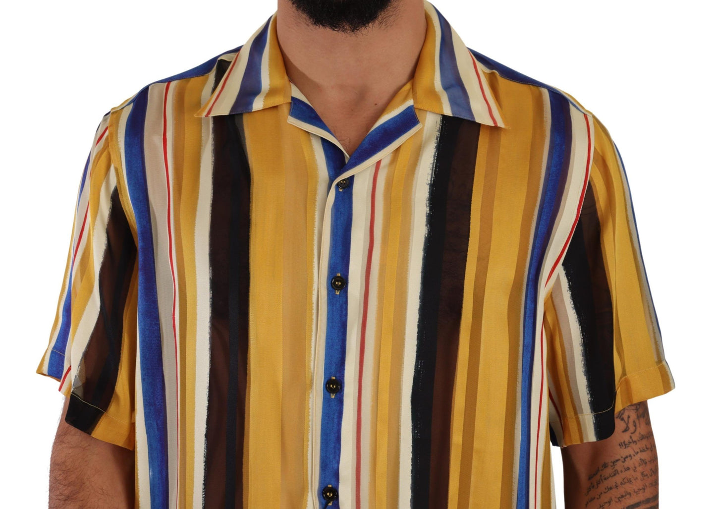 Yellow Striped Silk-Blend Men's Shirt