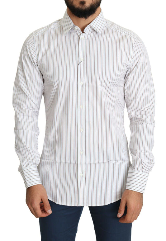 Elegant White Striped Cotton Dress Shirt