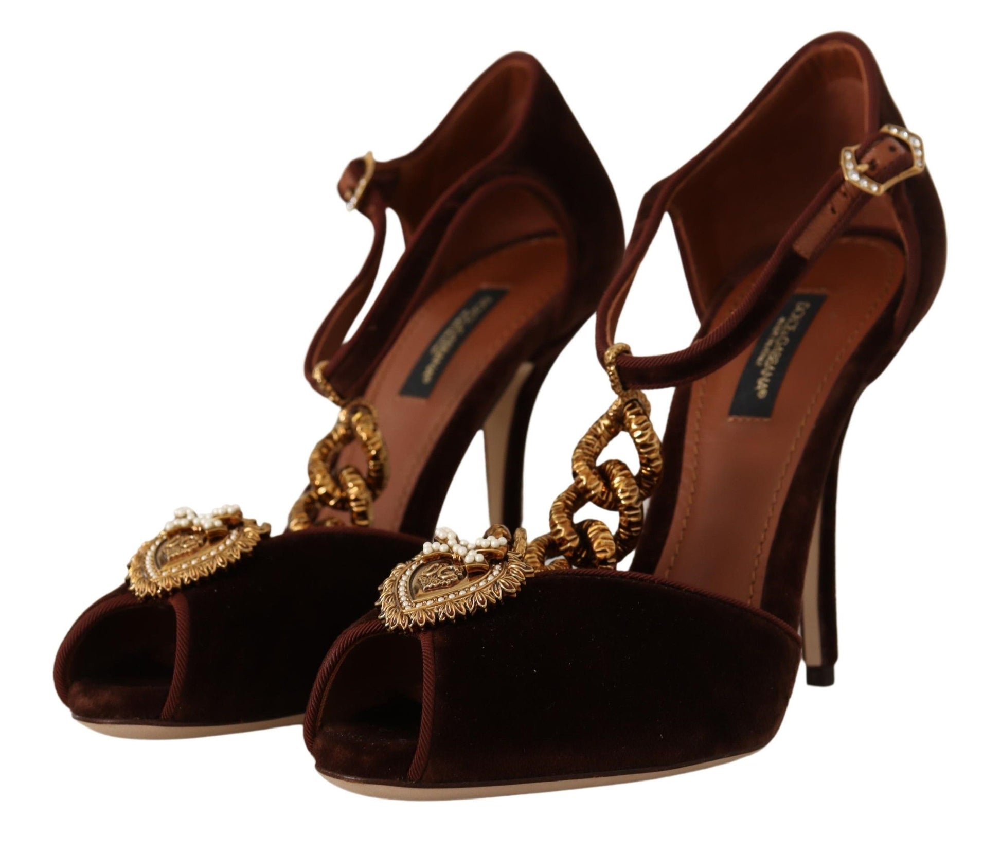 Elegant Gold Detail Velvet Heels