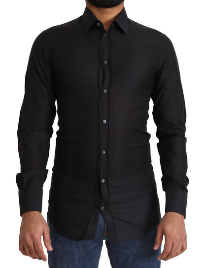 Elegant Black Cotton Gold Dress Shirt