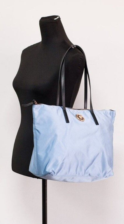 Portuna Medusa Medium Cornflower Blue Nylon Leather Tote Bag Purse