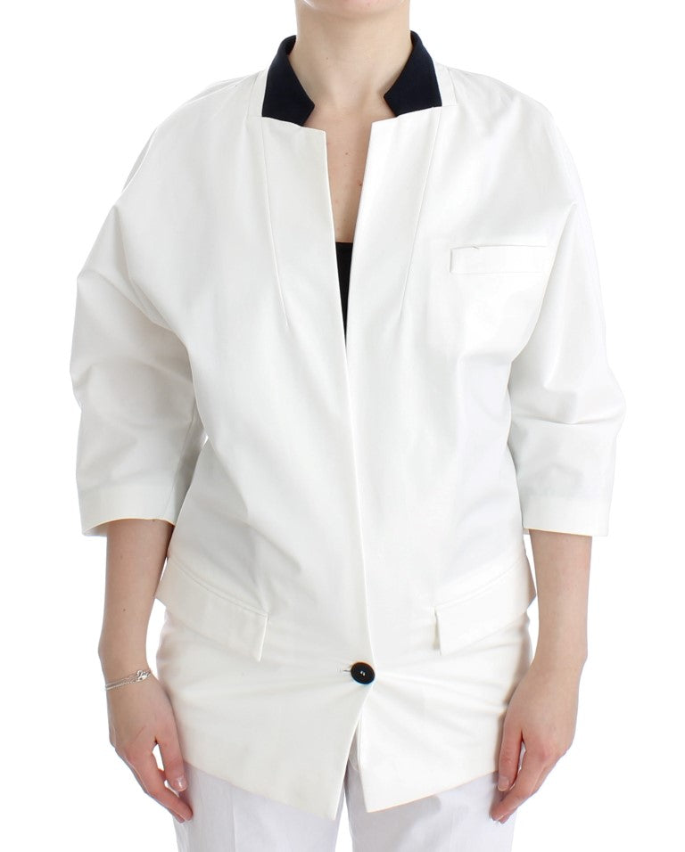 Chic White Cotton Blend Blazer