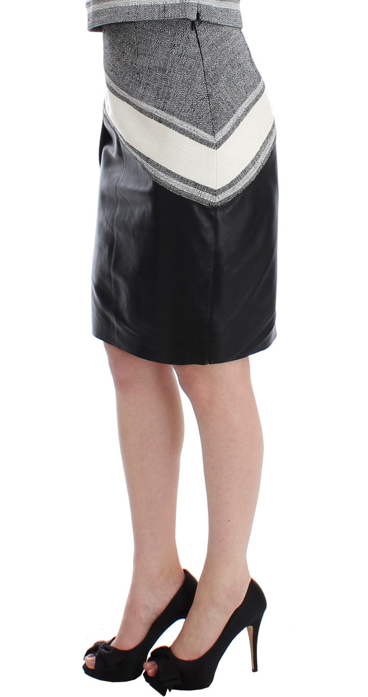 Elegant Leather Liza Skirt in Black and Gray