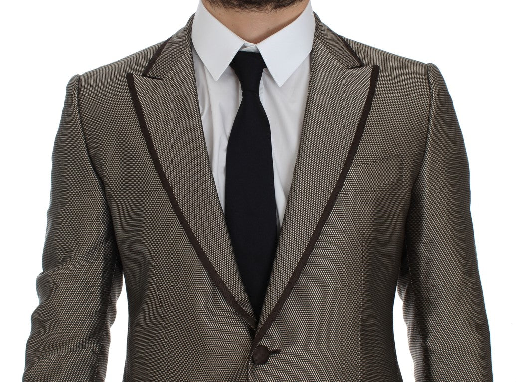 Elegant Brown Silk Two-Button Slim Blazer