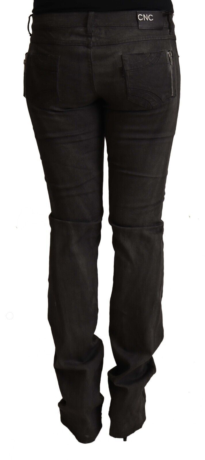 Elegant Mid Waist Skinny Black Trousers