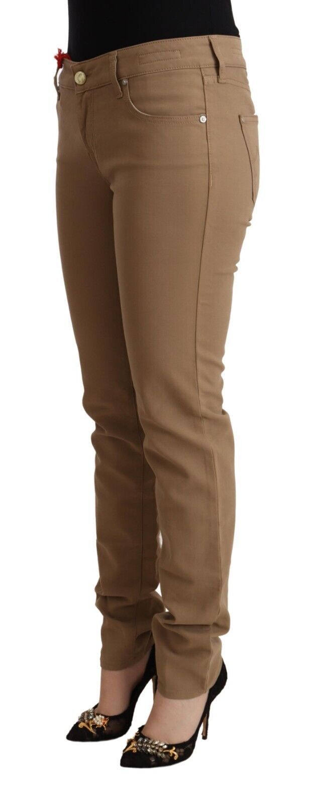 Elegant Brown Mid Waist Skinny Pants