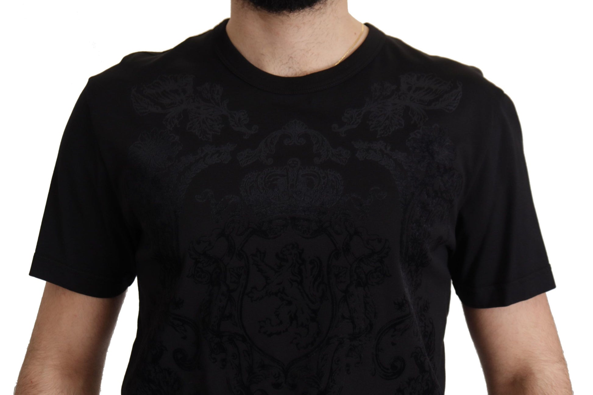 Elegant Black Baroque Crewneck Tee