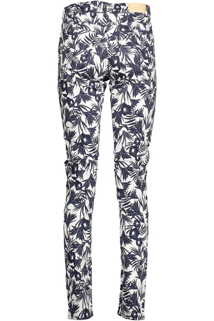 Blue Cotton Women Slim Trouser