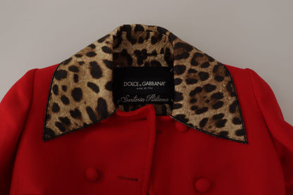 Elegant Red Leopard Trench Coat