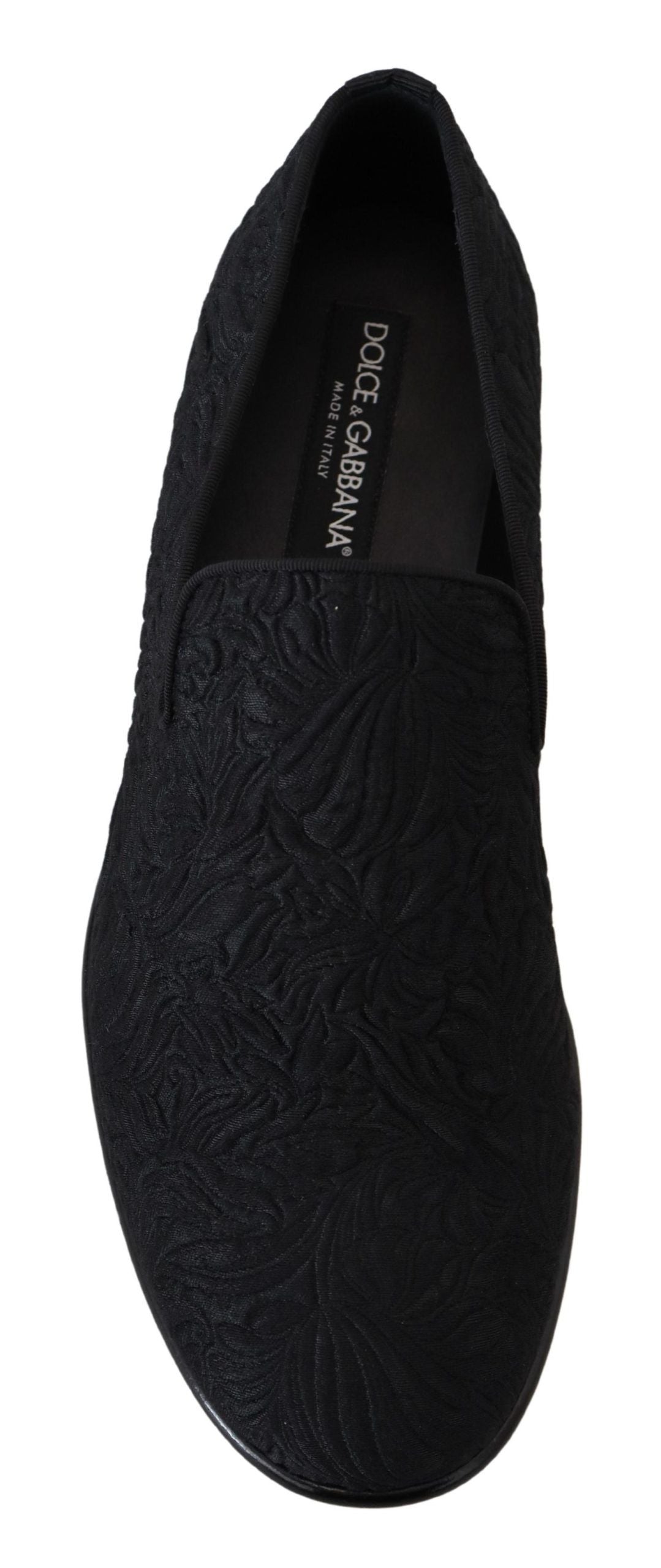 Elegant Jacquard Black Loafers Slide On Flats