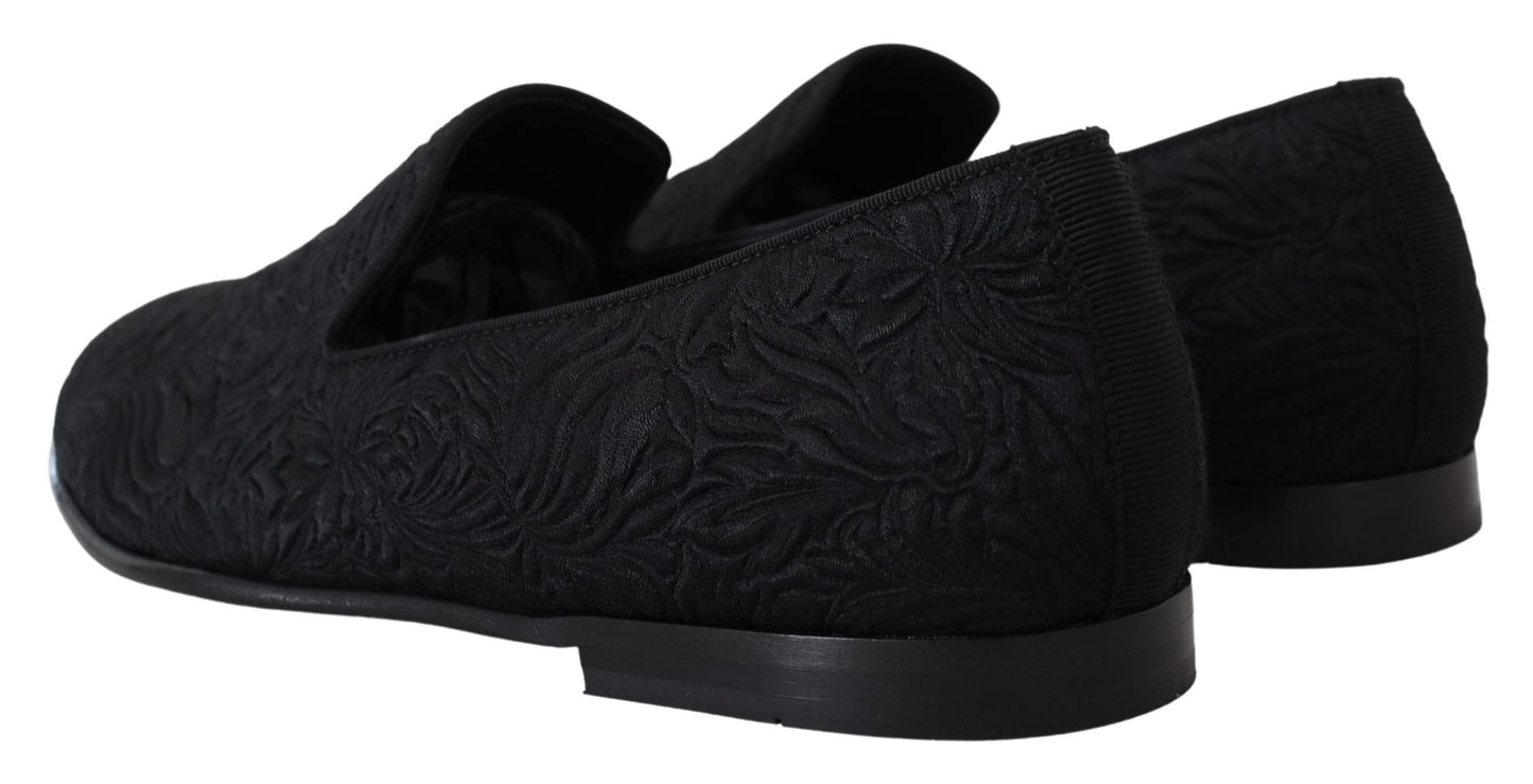 Elegant Jacquard Black Loafers Slide On Flats