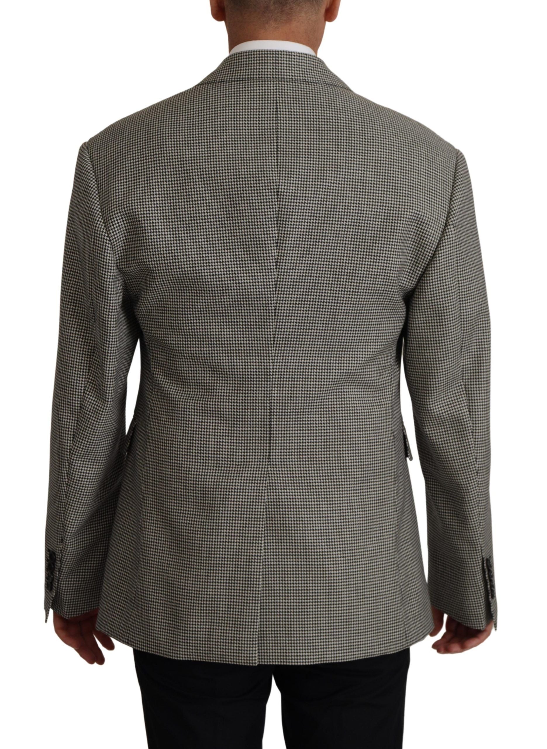 Elegant Gray Checkered Wool Blazer