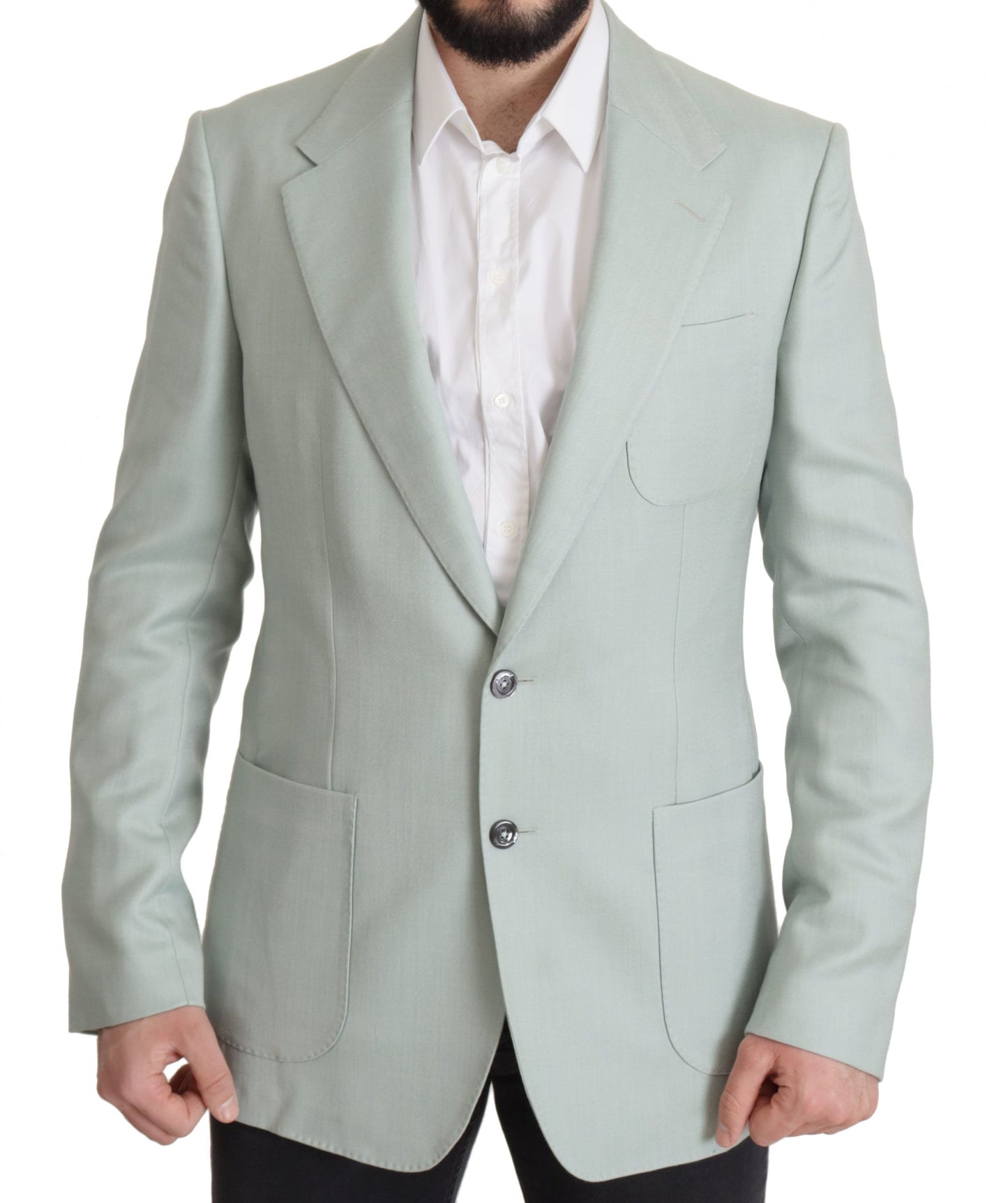 Elegant Mint Green Silk-Cashmere Blazer