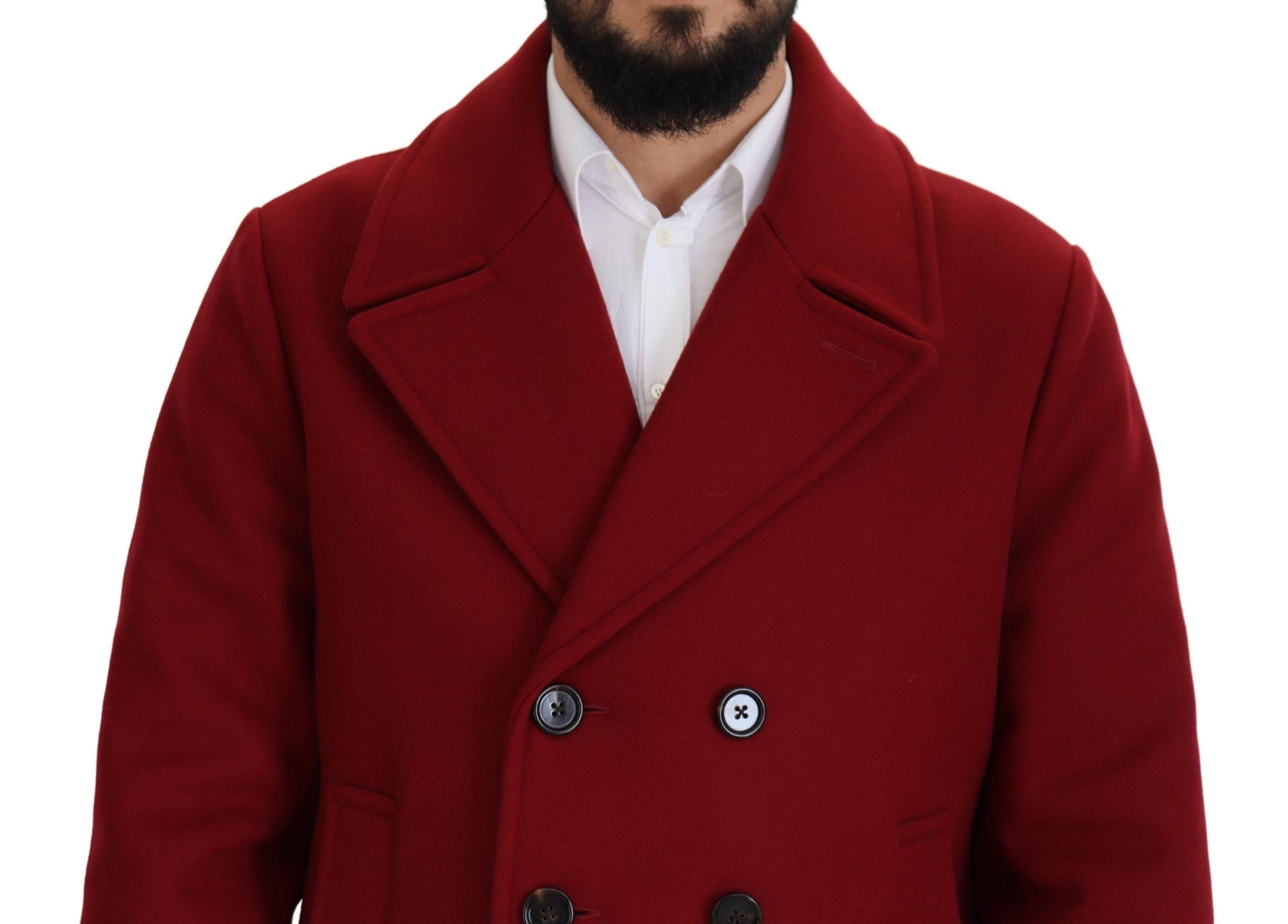 Elegant Red Double Breasted Wool Jacket