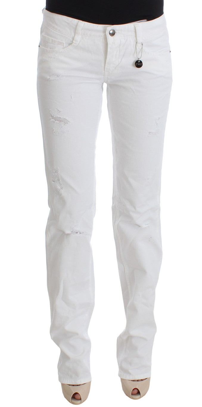 Chic Slim Fit White Cotton Jeans