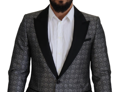 Elegant Silver Patterned Slim Fit Suit