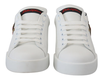 Elegant White Portofino Leather Sneakers