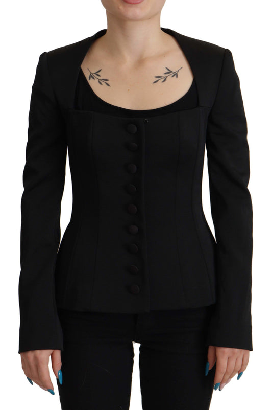 Sleek Black Snap Jacket with Silk Lining