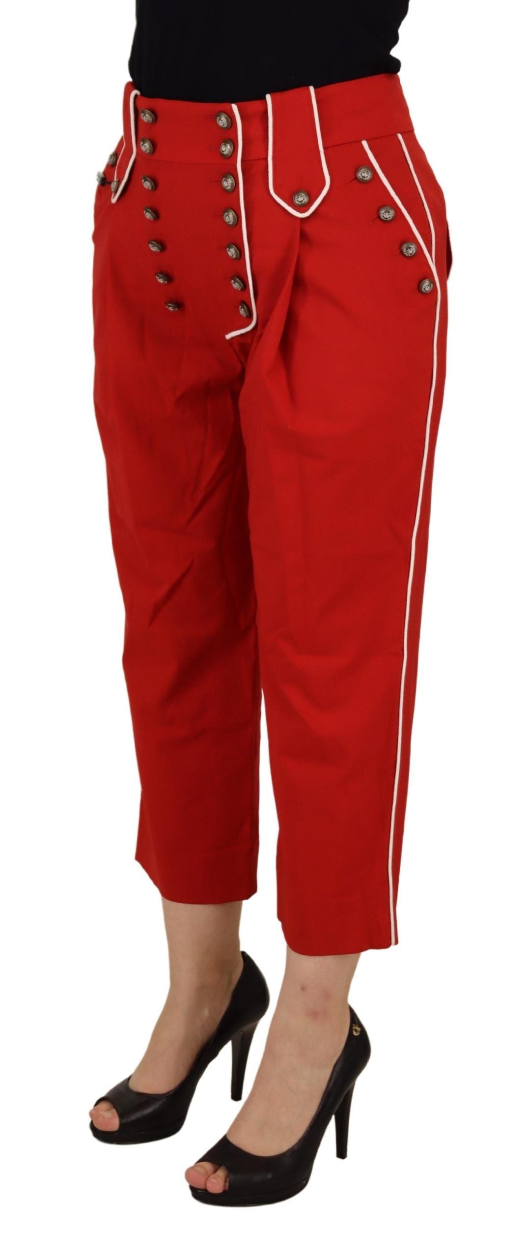 Elegant Red High-Waist Cropped Pants