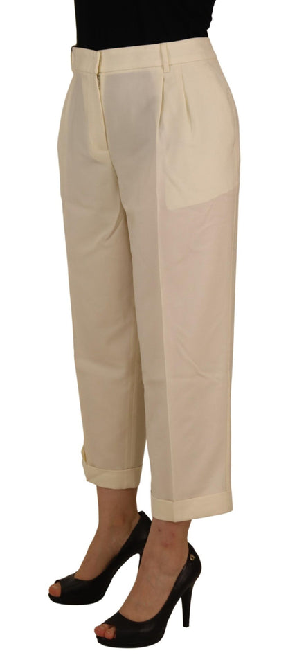 Elegant Ivory High-Waist Wool Pants