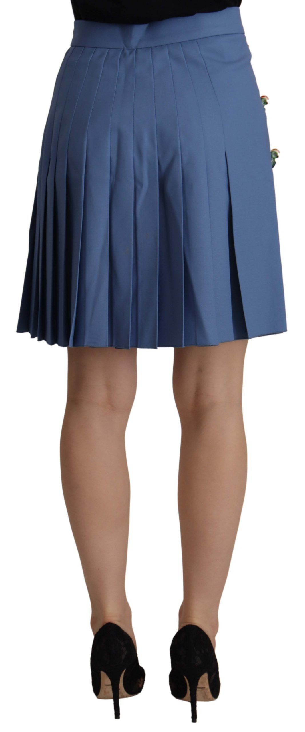 Elegant Pleated A-Line Mini Skirt with Bird Appliques