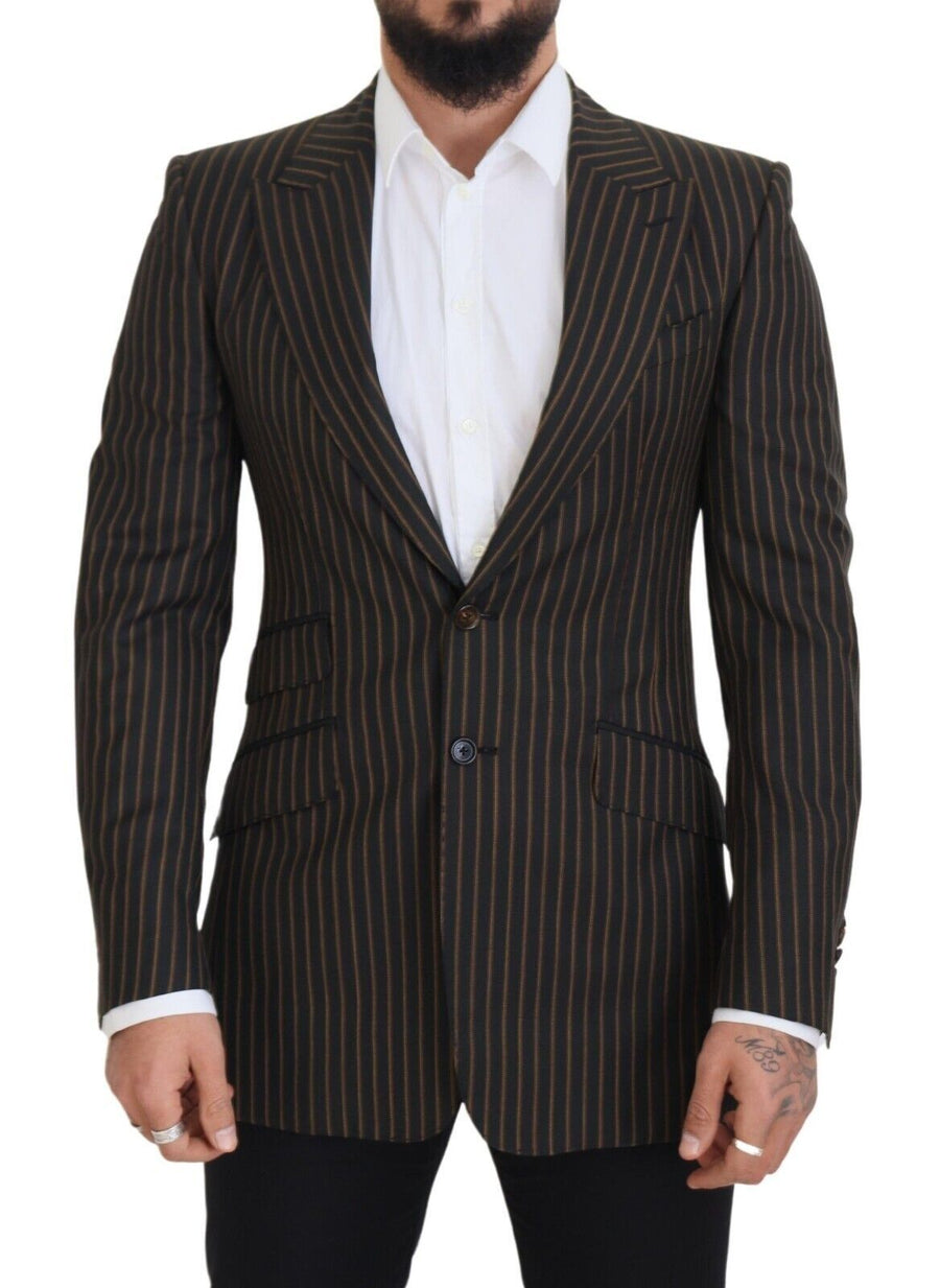 Elegant Striped Wool Blend Slim Blazer