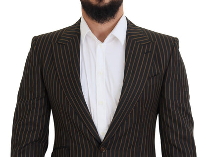 Elegant Striped Wool Blend Slim Blazer