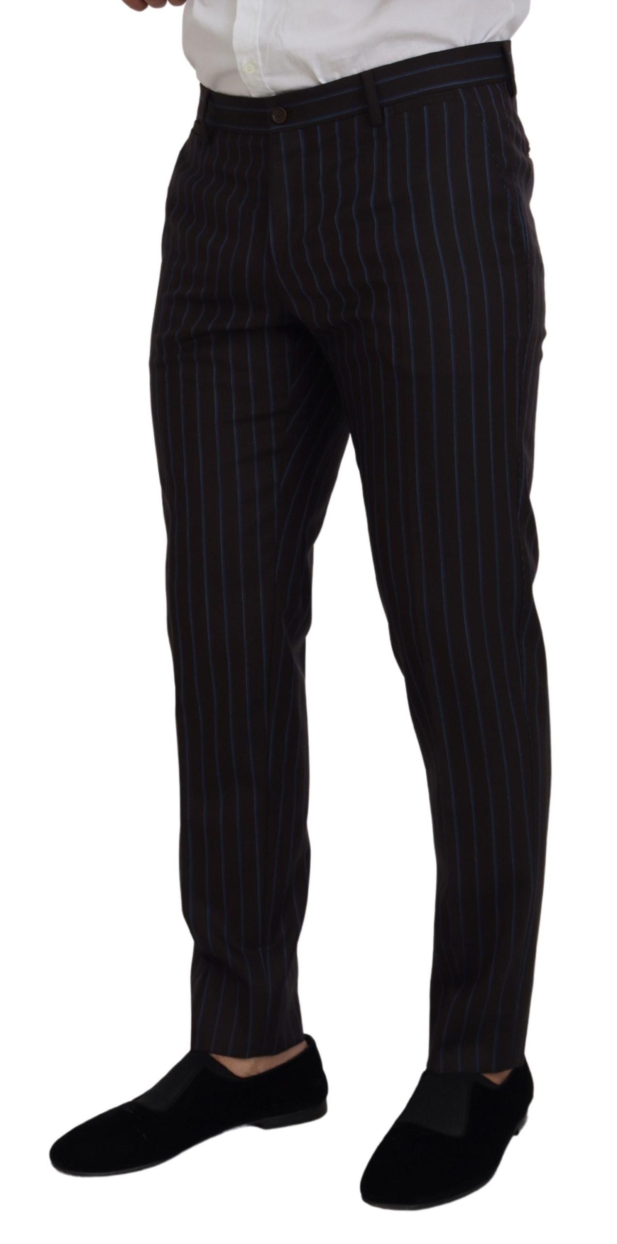 Elegant Black Striped Virgin Wool Suit