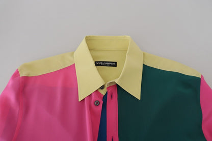 Elegant Multicolor Silk Button-Down Shirt