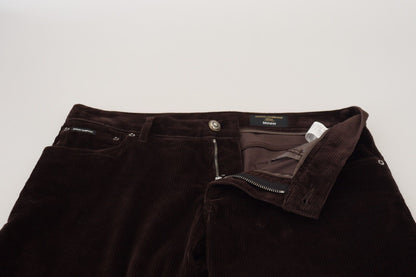 Elegant Brown Silk Blend Trousers