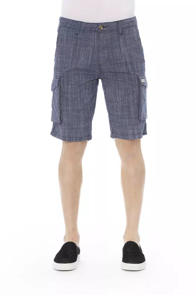 Blue Cotton Men Cargo Short