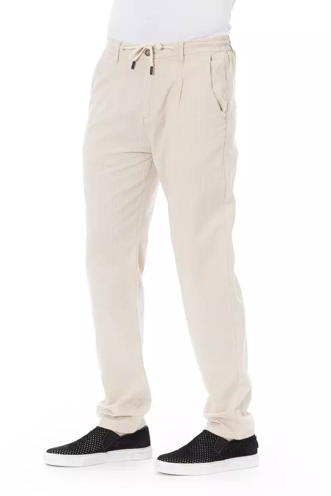 Beige Cotton Men Chino Trousers