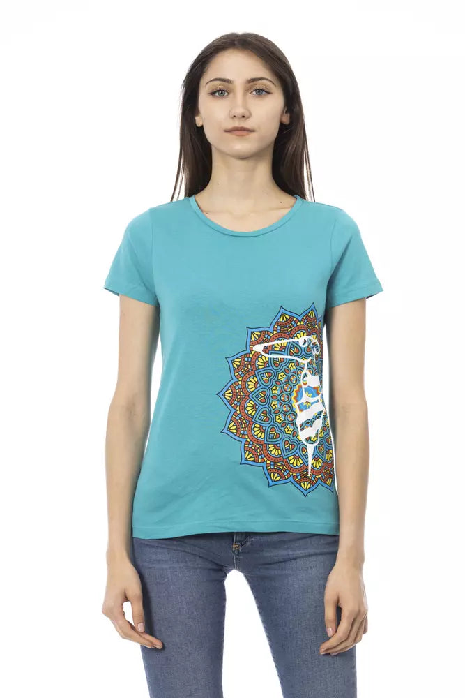 Light Blue Cotton Women T-Shirt