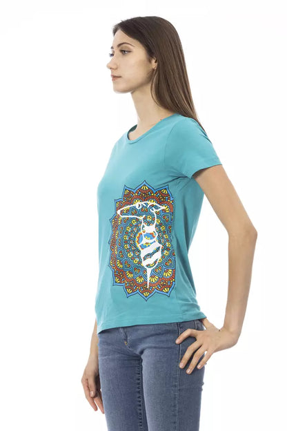 Light Blue Cotton Women T-Shirt