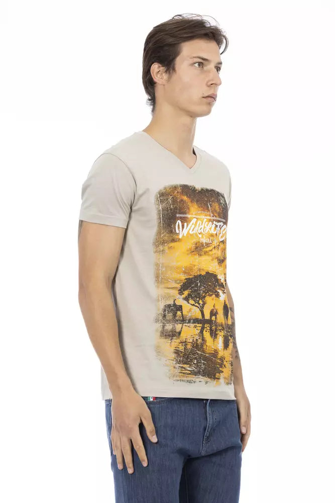 Beige Cotton Men T-Shirt