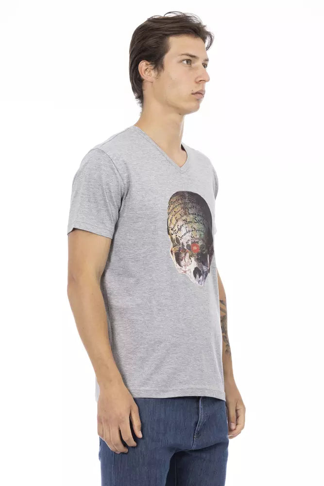 Gray Cotton Men V-Neck T-Shirt