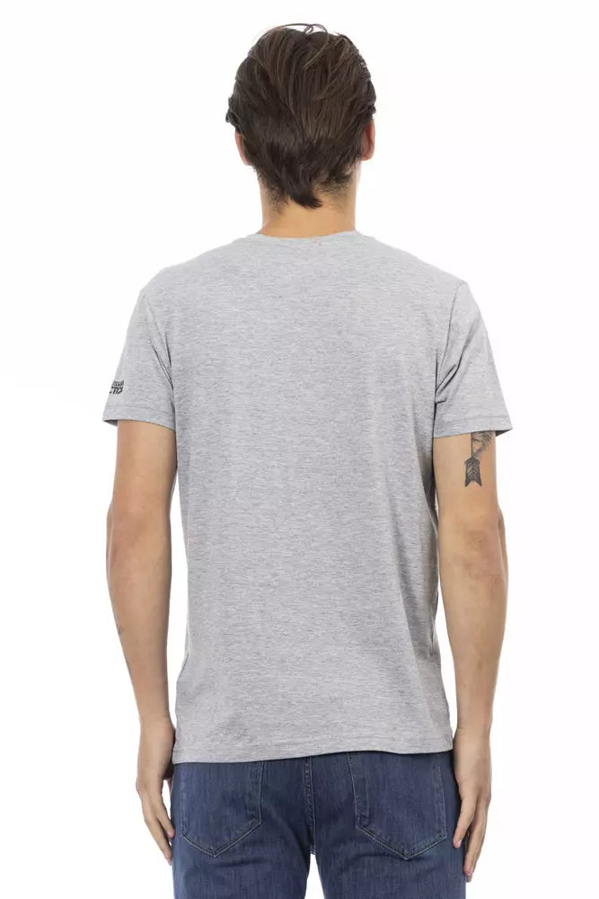 Gray Cotton Men V-Neck T-Shirt