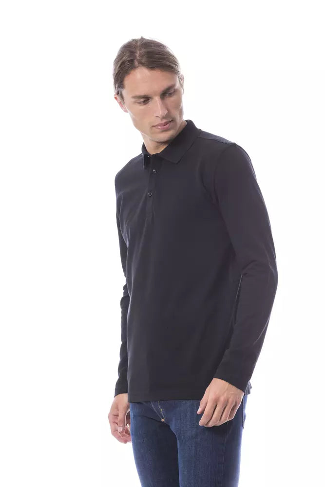 Black Cotton Men's Polo Shirt Long Sleeve