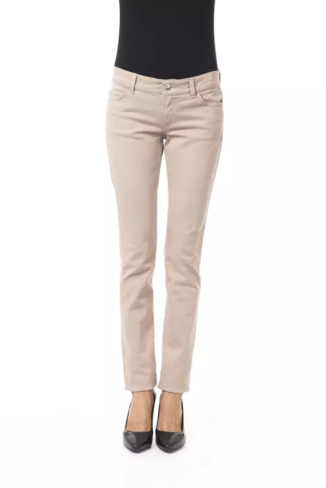 Beige Cotton Women Slim Pant