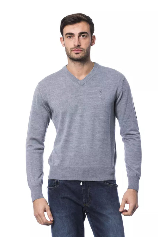 Gray Merino Wool Men Sweater