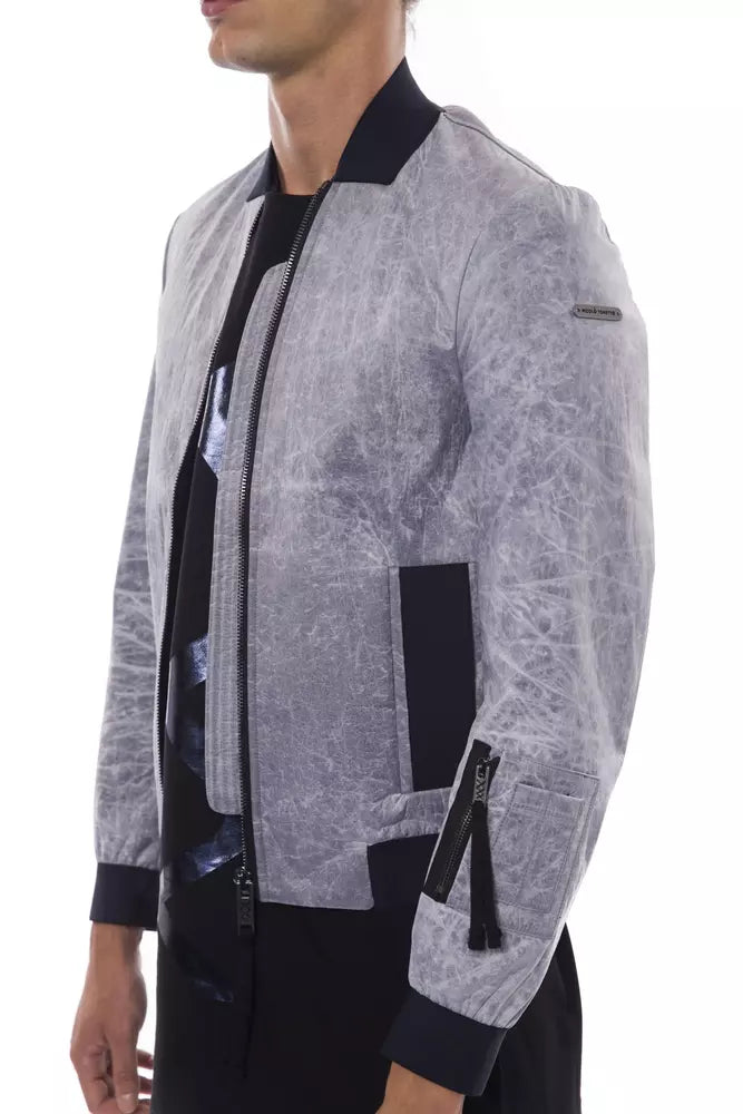 Gray Polyester Men Bomber Jacket