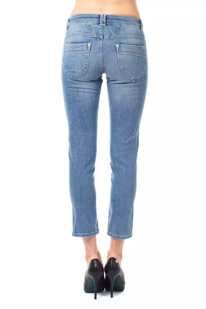 Light Blue Cotton Women Capri Jeans