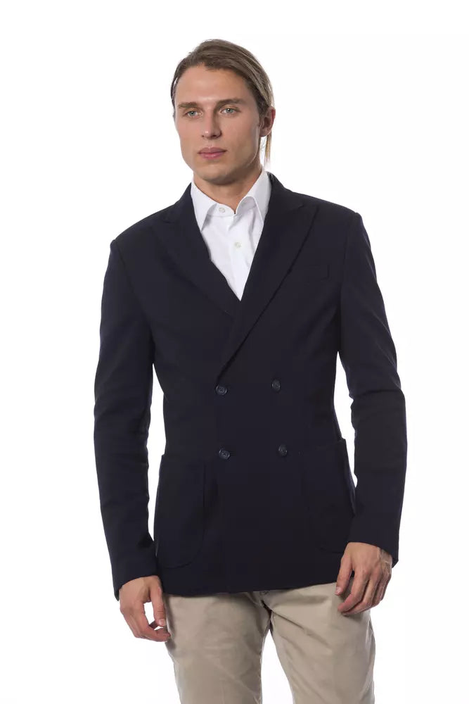 Blue Viscose Men Blazer