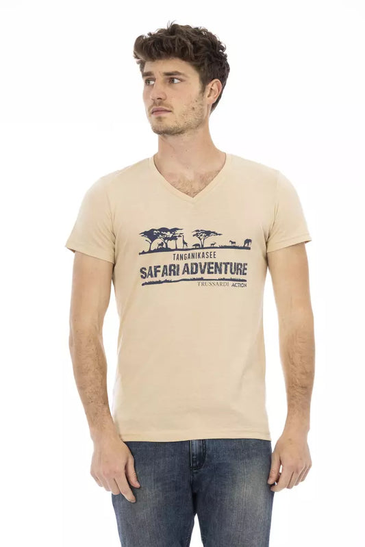 Beige Cotton Men T-Shirt