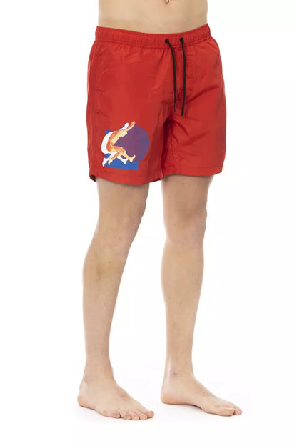 Red Polyester Men's Swim Short